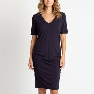 James Perse Ruched V-Neck Midi Dress Dark Purple Size 4 / XL